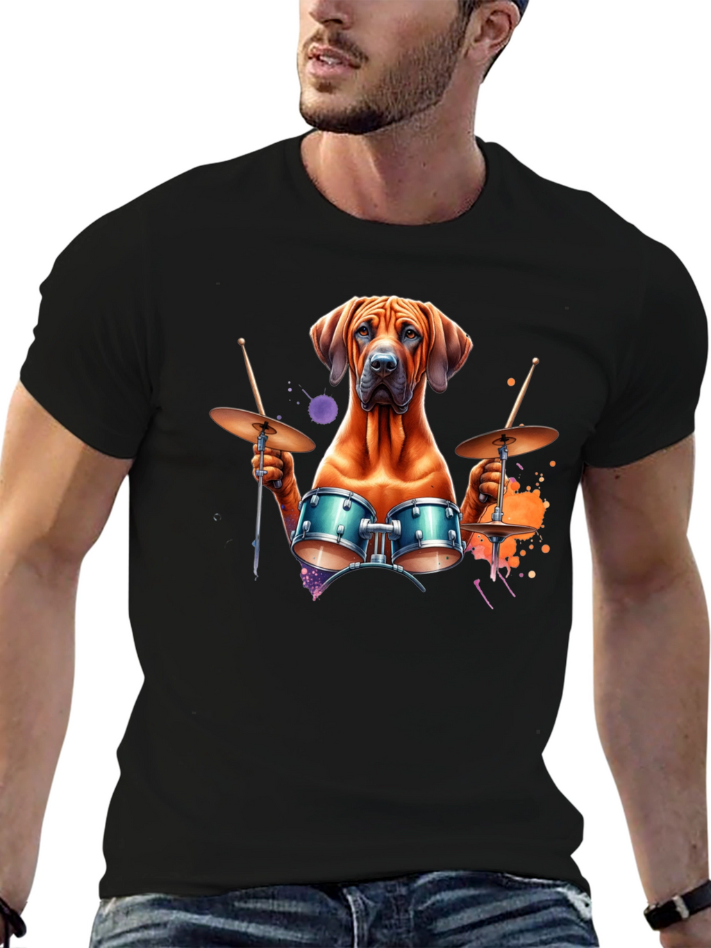Dog Drummer T-Shirt - Unique Graphic Tee