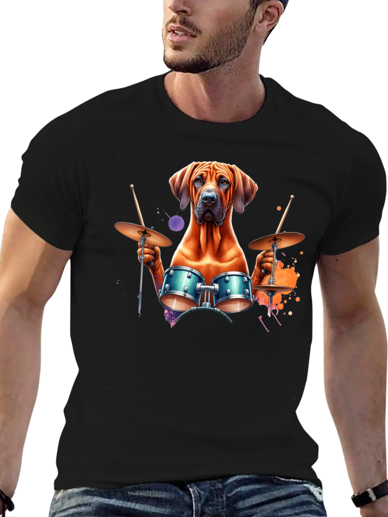 Dog Drummer T-Shirt - Unique Graphic Tee