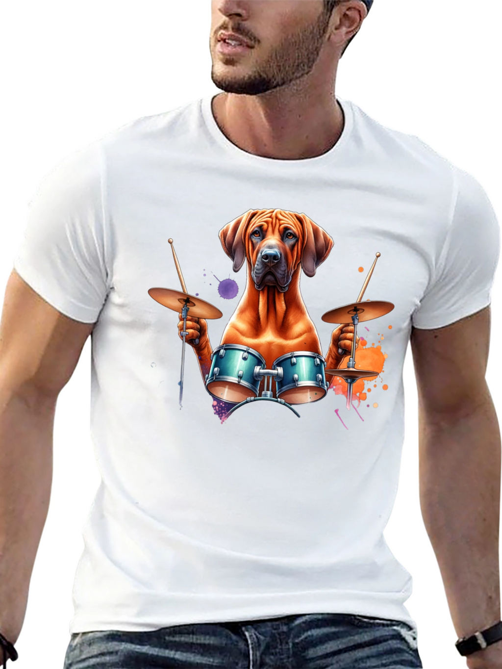 Dog Drummer T-Shirt - Unique Graphic Tee