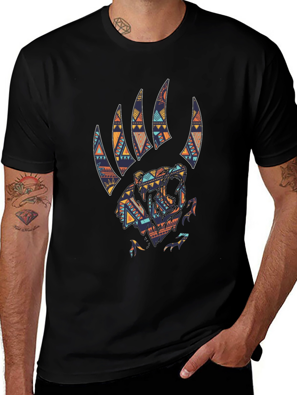 Tribal Bear Claw Graphic Tee - Black