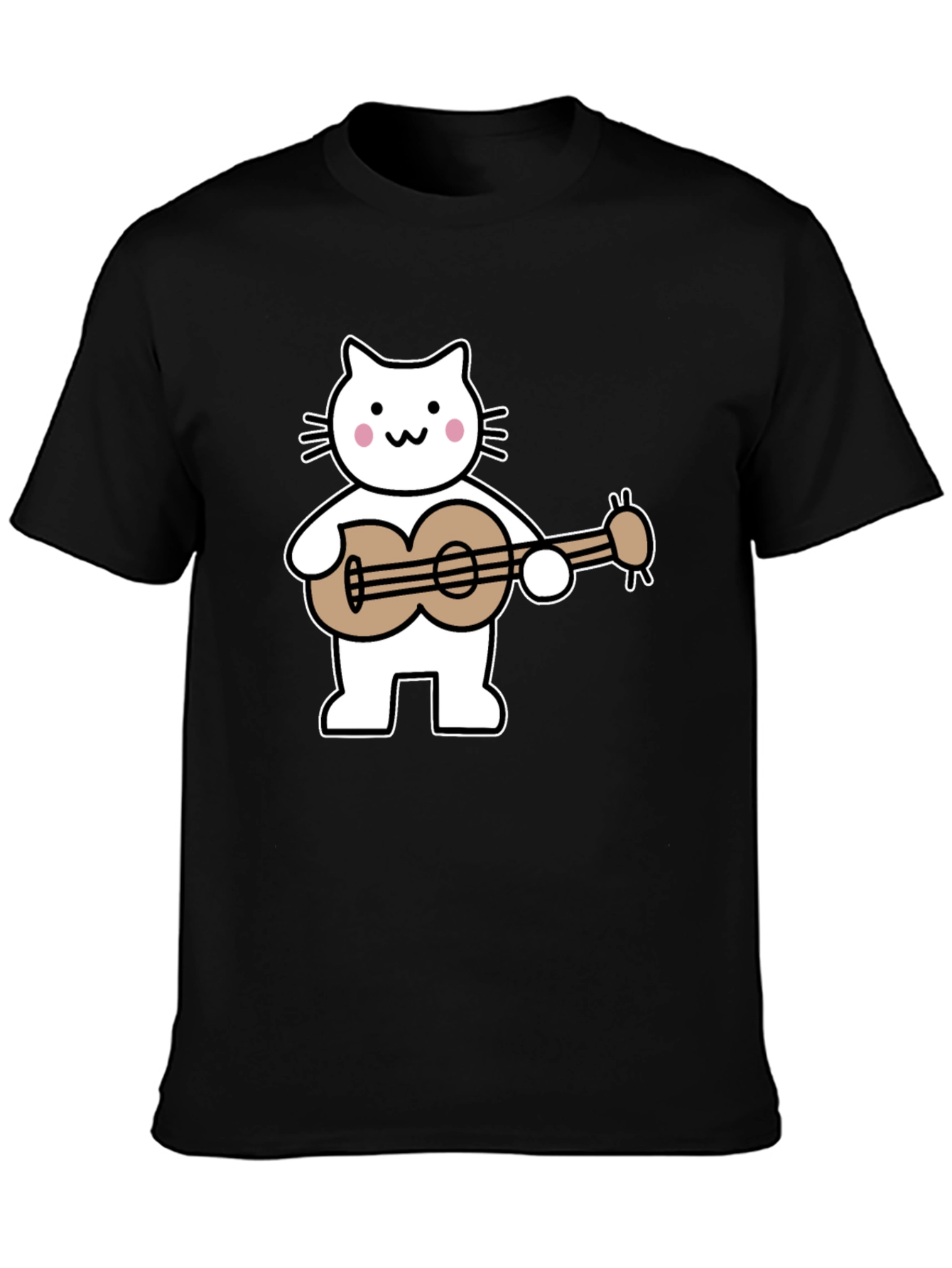 Cat Playing Ukulele Graphic Tee - Black