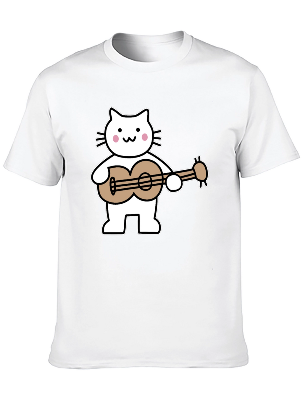 Cat Playing Ukulele Graphic Tee - Black