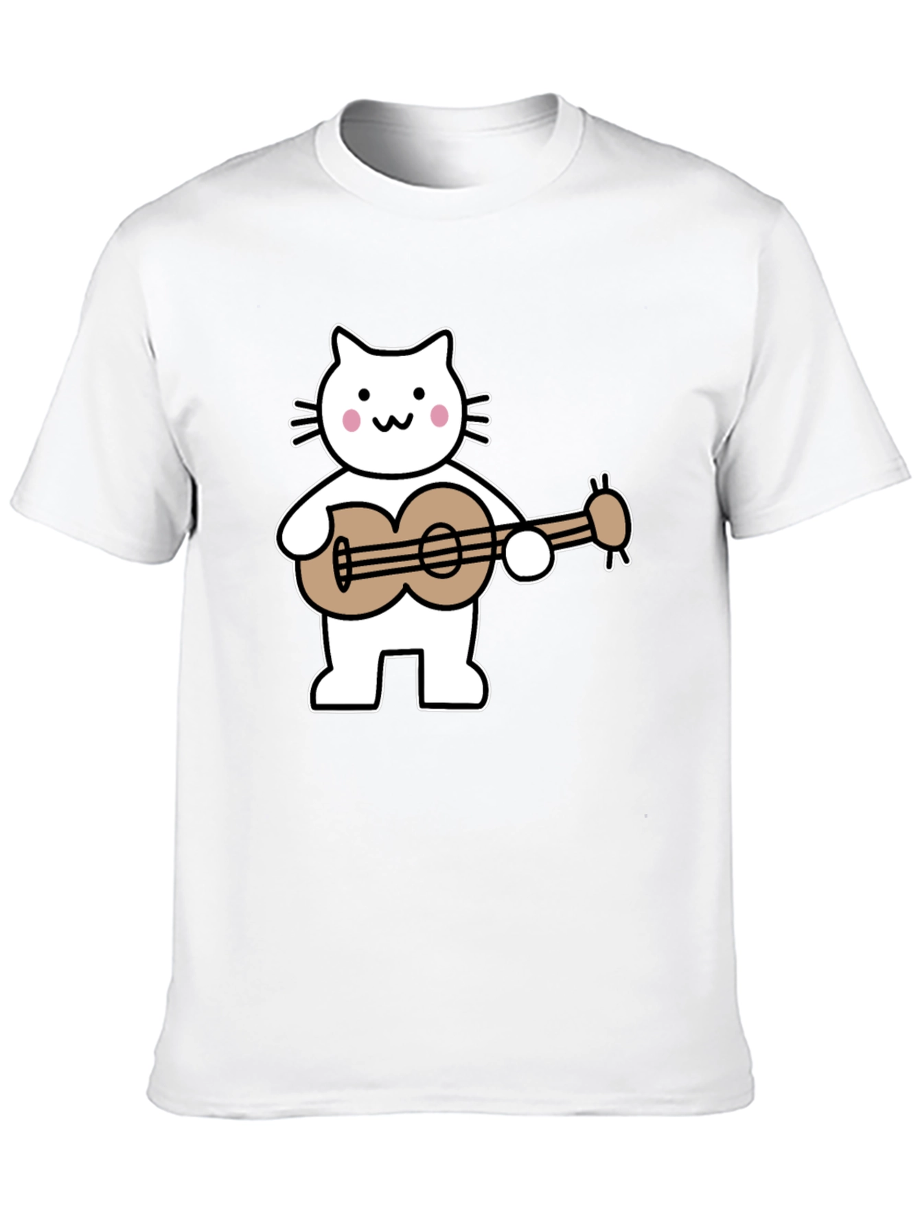 Cat Playing Ukulele Graphic Tee - Black