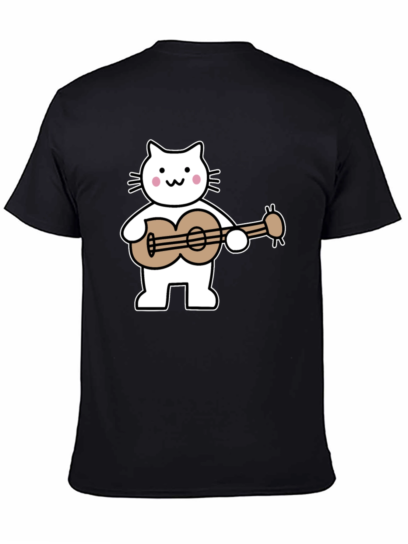 Cat Playing Ukulele Graphic Tee - Black
