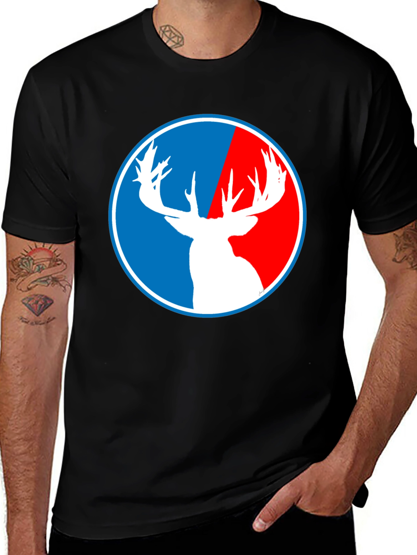 Deer Silhouette Graphic T-Shirt - Red White & Blue Design