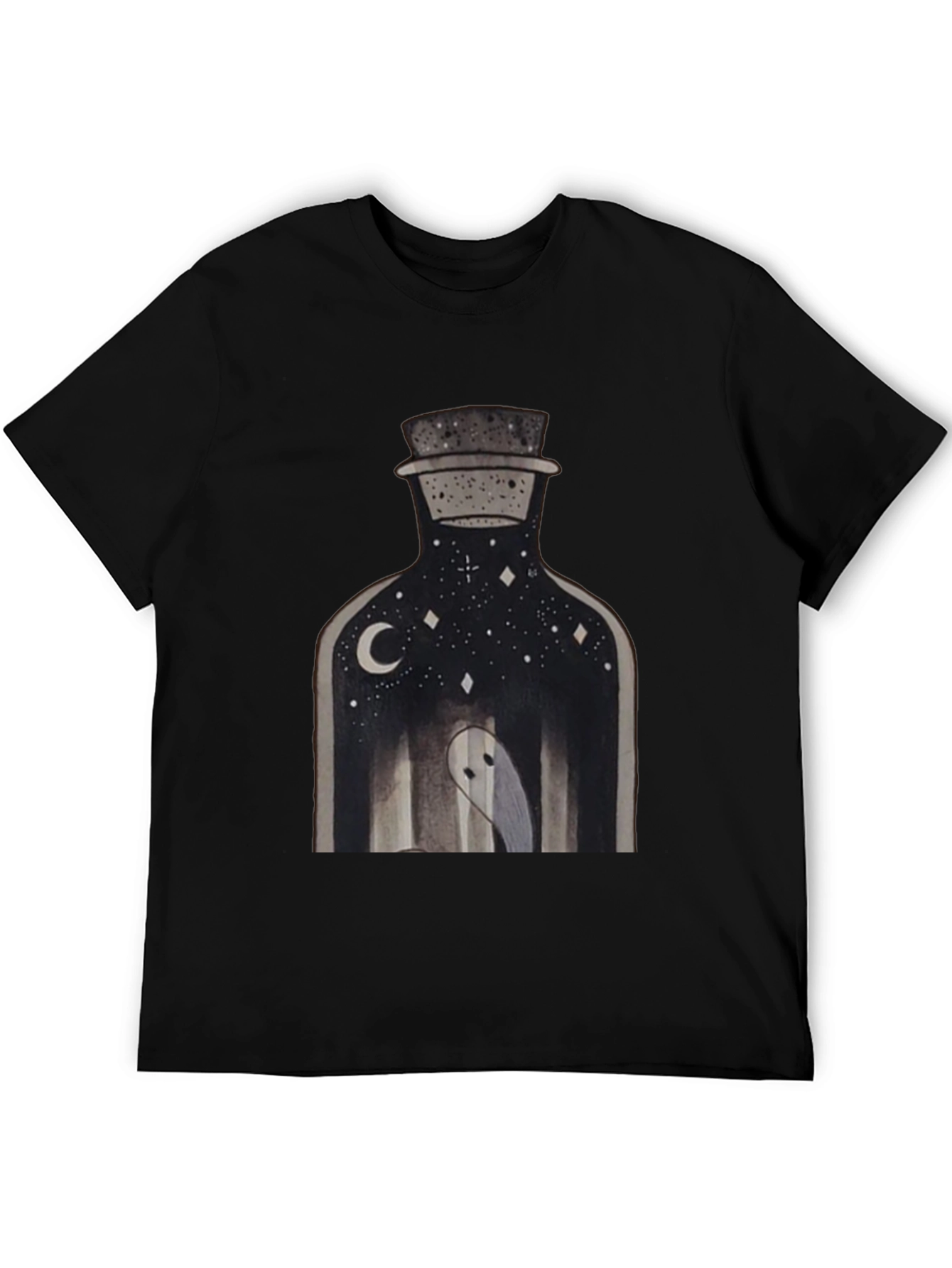 Ghost in a Bottle Graphic Tee - Black Cotton T-Shirt