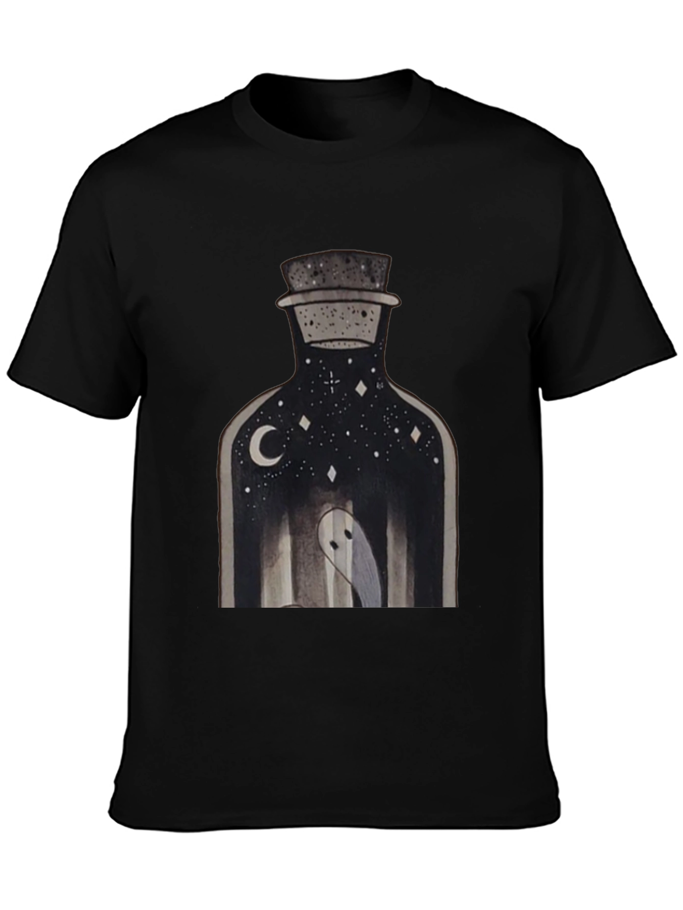 Ghost in a Bottle Graphic Tee - Black Cotton T-Shirt