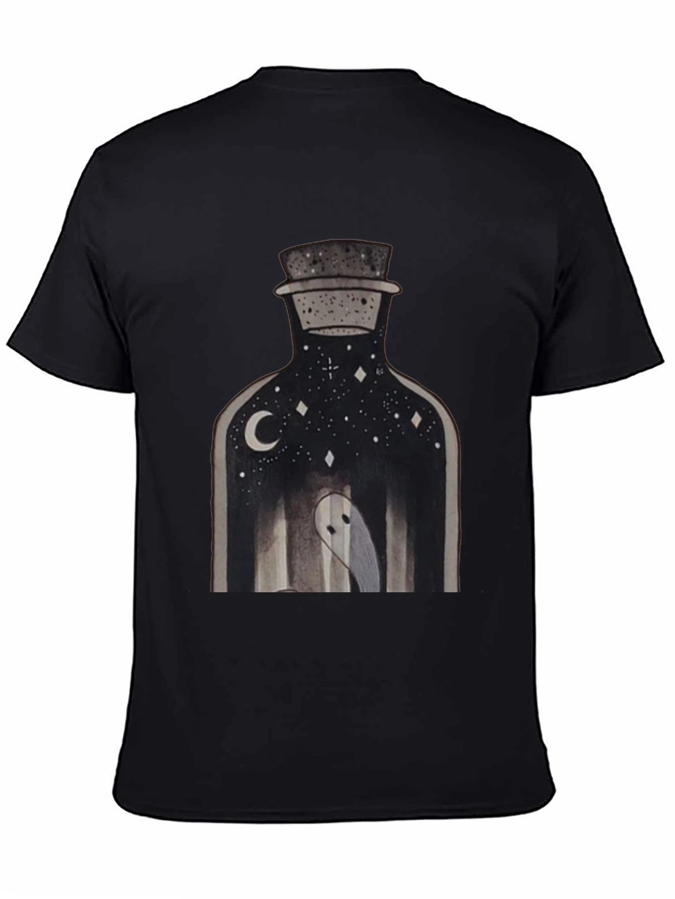 Ghost in a Bottle Graphic Tee - Black Cotton T-Shirt