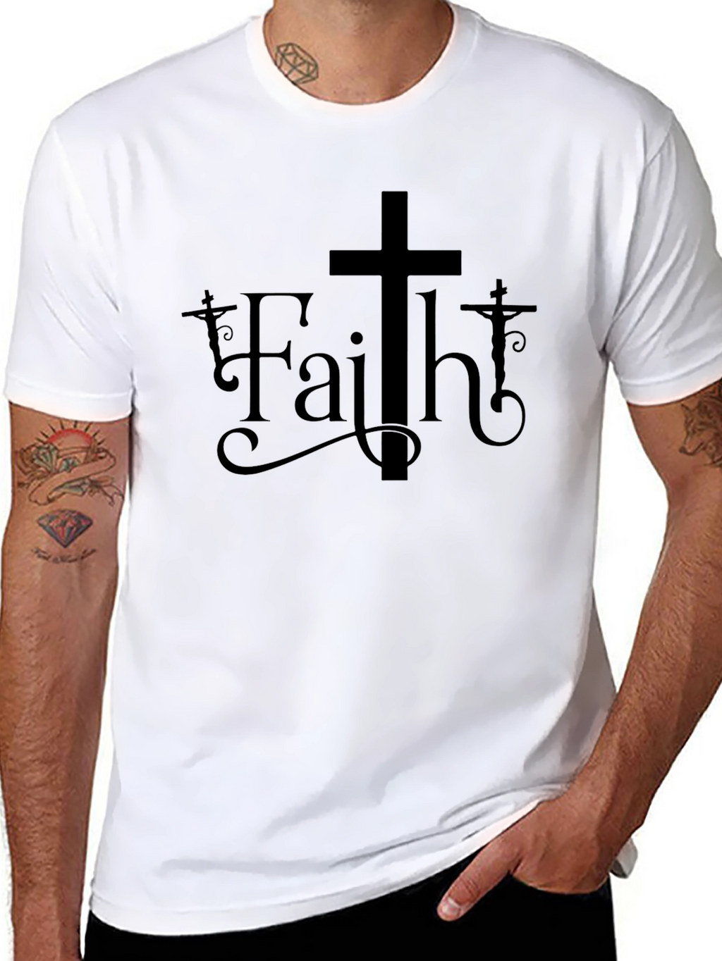 Faith Graphic Print Black Crew Neck T-Shirt