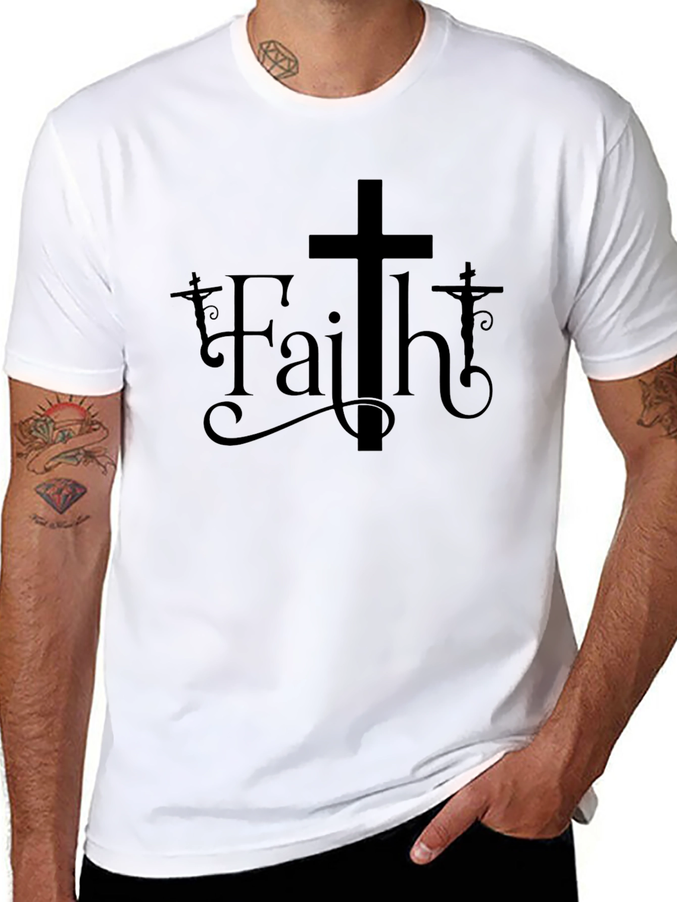 Faith Graphic Print Black Crew Neck T-Shirt