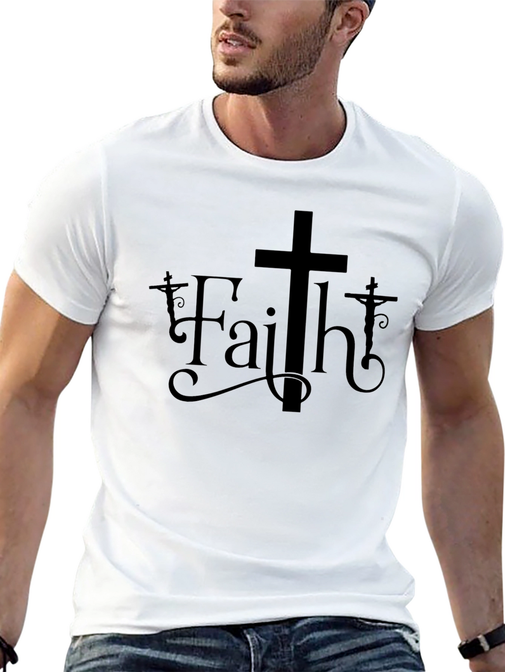 Faith Graphic Print Black Crew Neck T-Shirt