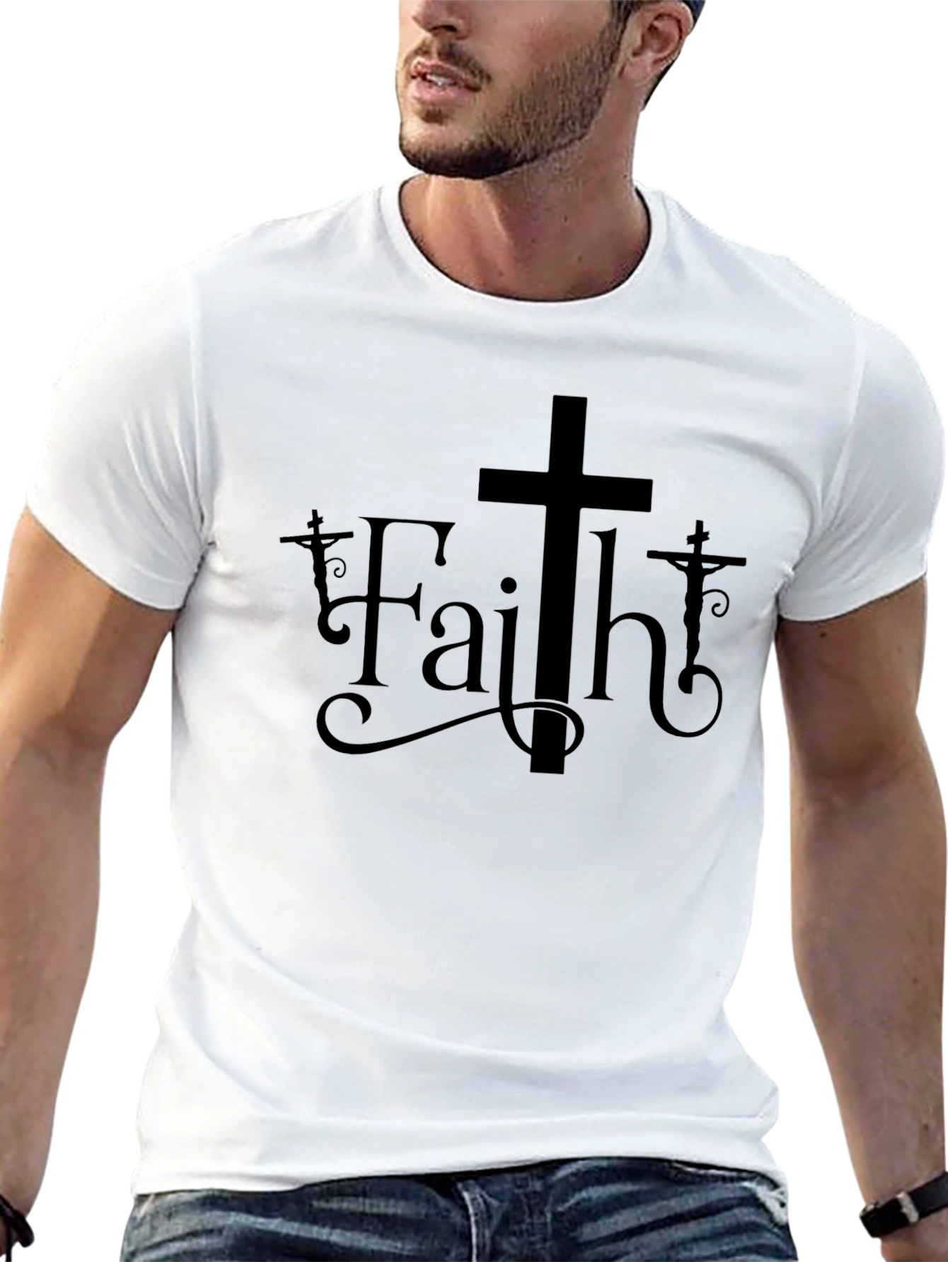 Faith Graphic Print Black Crew Neck T-Shirt
