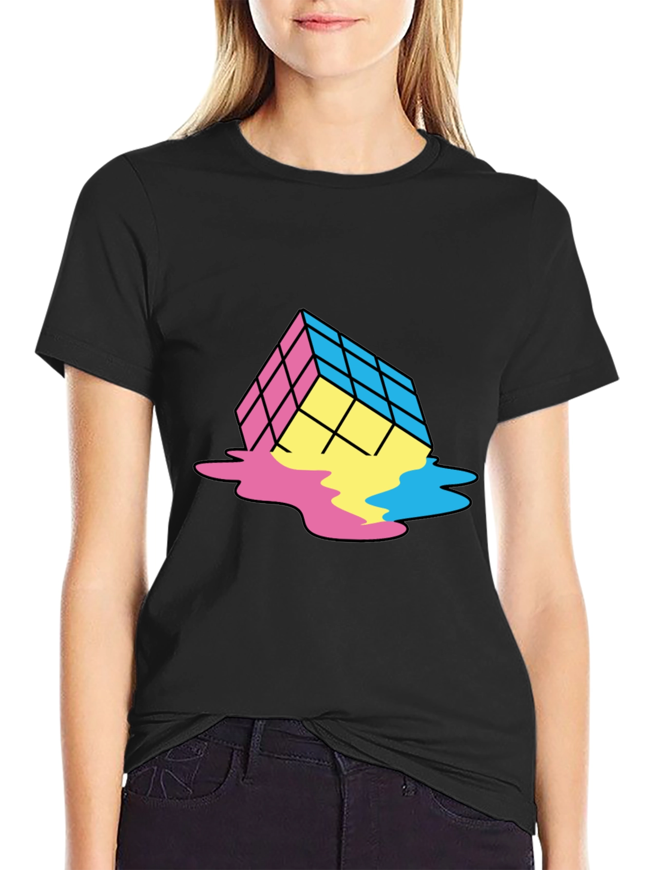 Rubiks Cube Melt T-Shirt - Pan Colors - Black