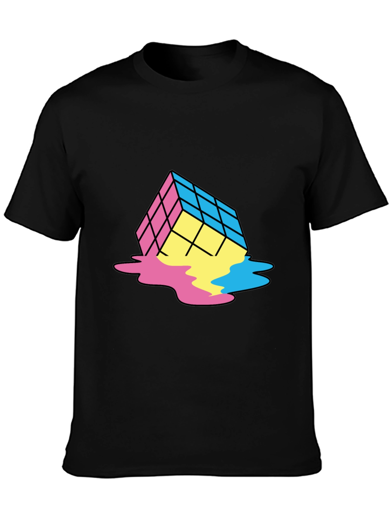 Rubiks Cube Melt T-Shirt - Pan Colors - Black