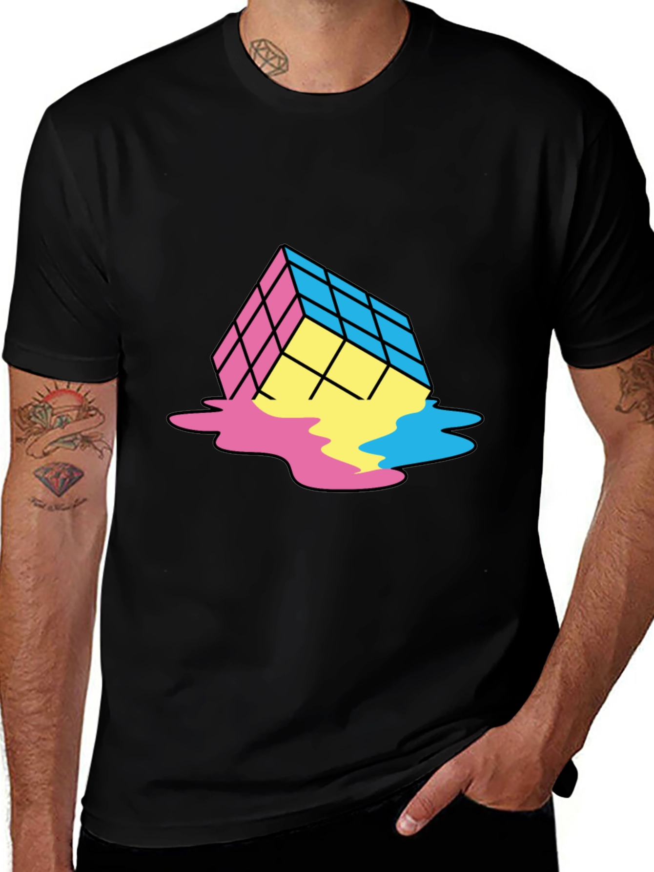 Rubiks Cube Melt T-Shirt - Pan Colors - Black