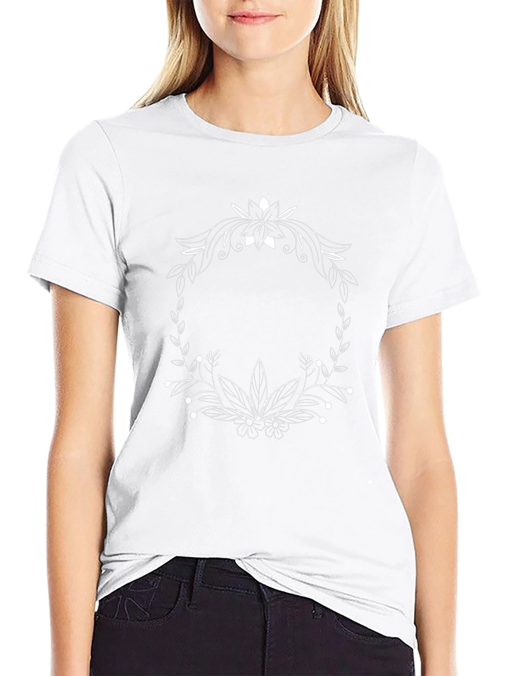 Floral Wreath Graphic Tee - Stylish Black T-Shirt