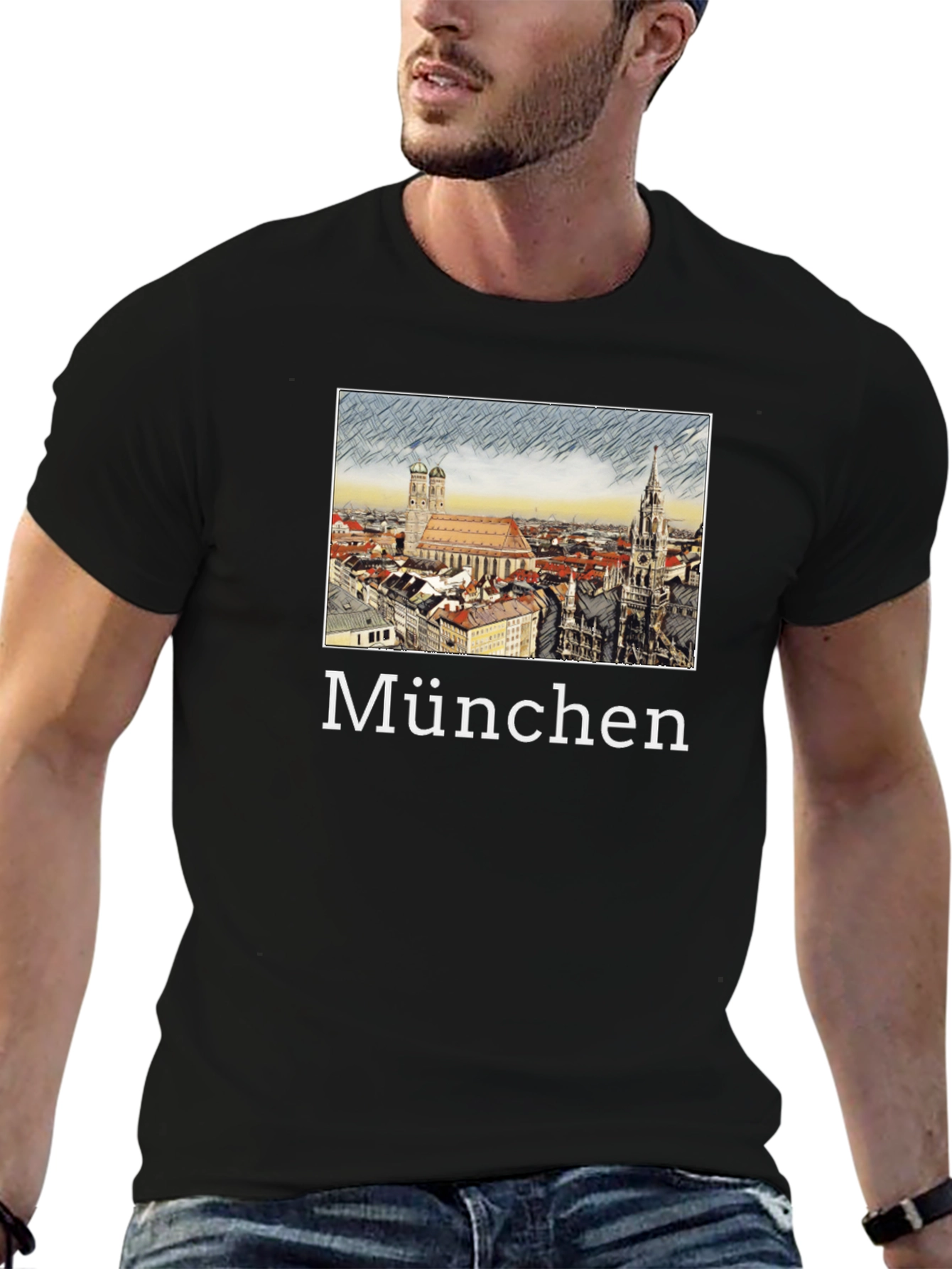 München Skyline T-Shirt - Black Cotton Tee