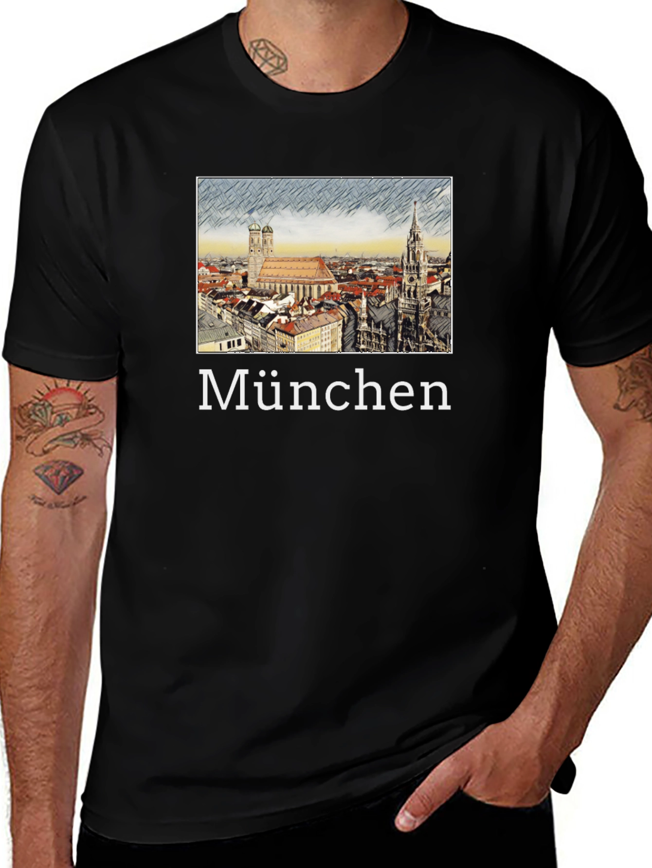 München Skyline T-Shirt - Black Cotton Tee