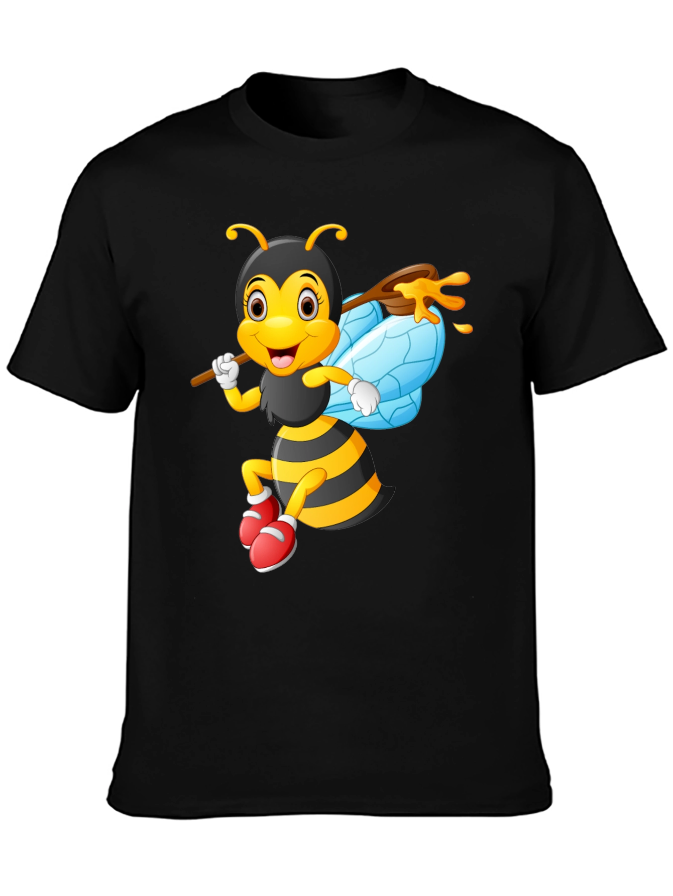 Cartoon Bee Graphic Tee - Black Cotton Blend