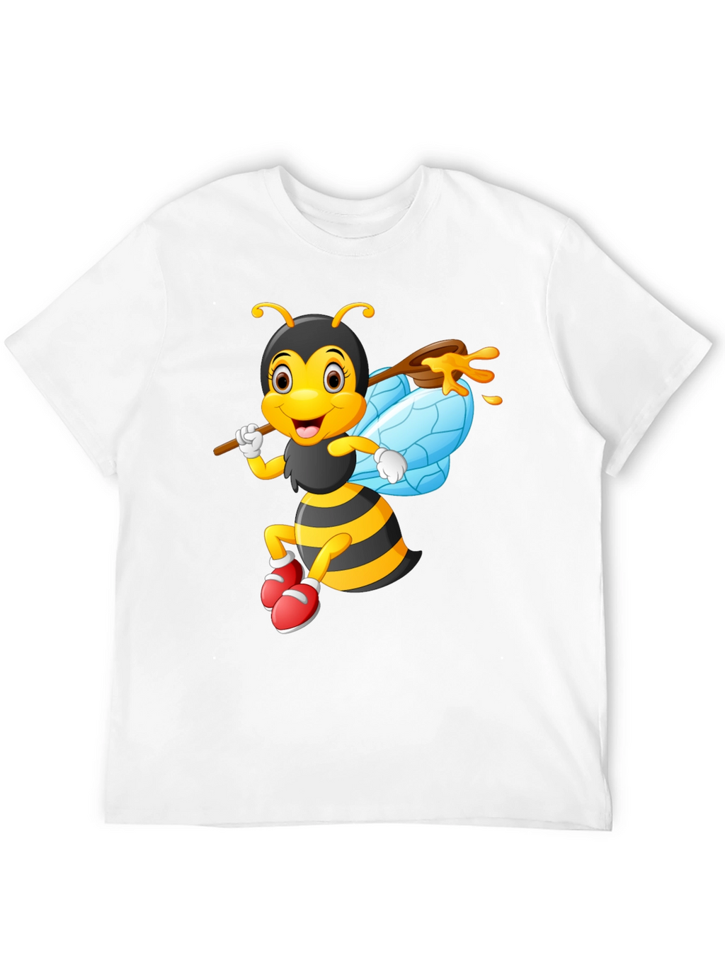 Cartoon Bee Graphic Tee - Black Cotton Blend
