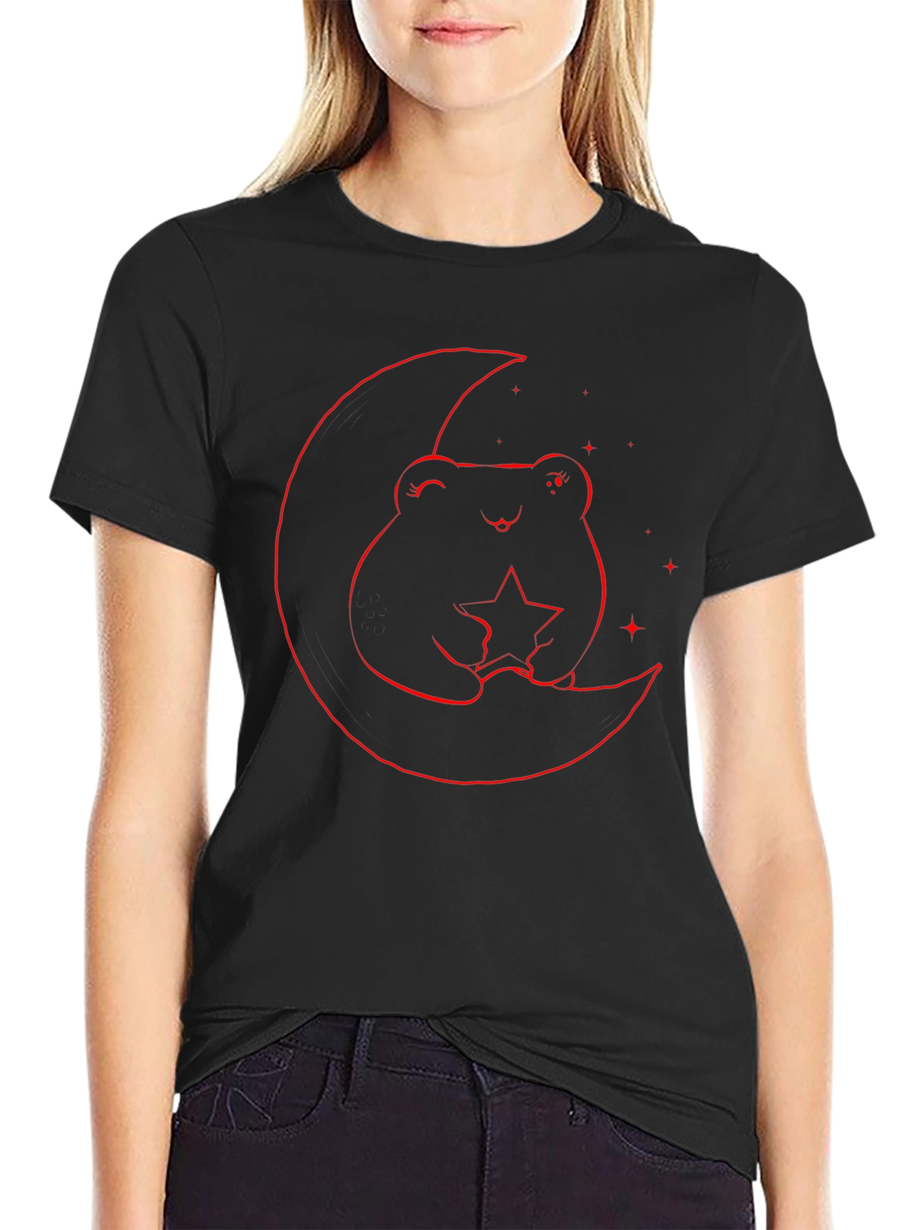Frog on Moon Graphic Tee - Black