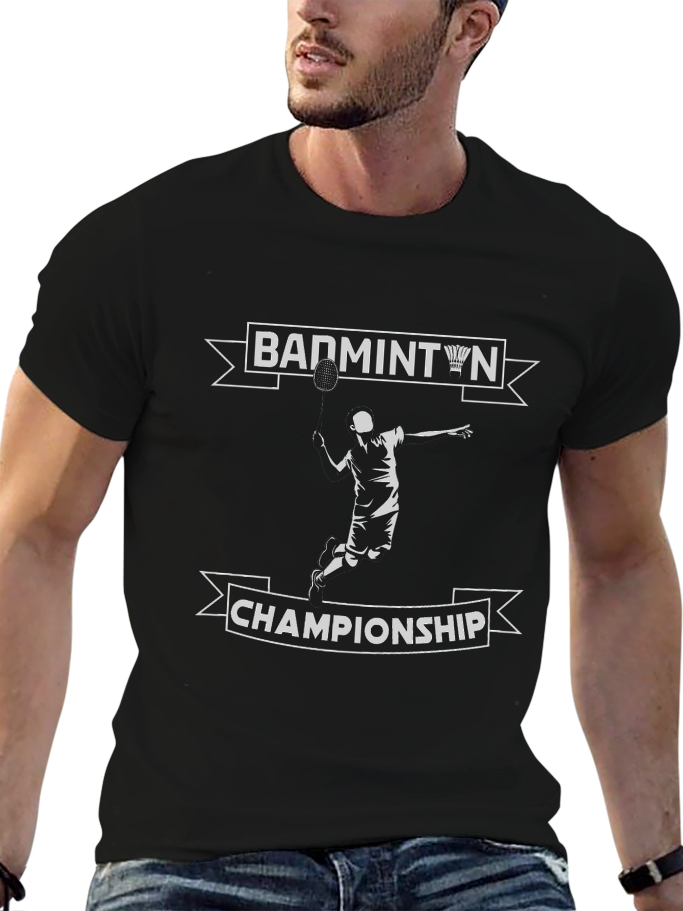 Badminton Championship Black T-Shirt for Sports Lovers