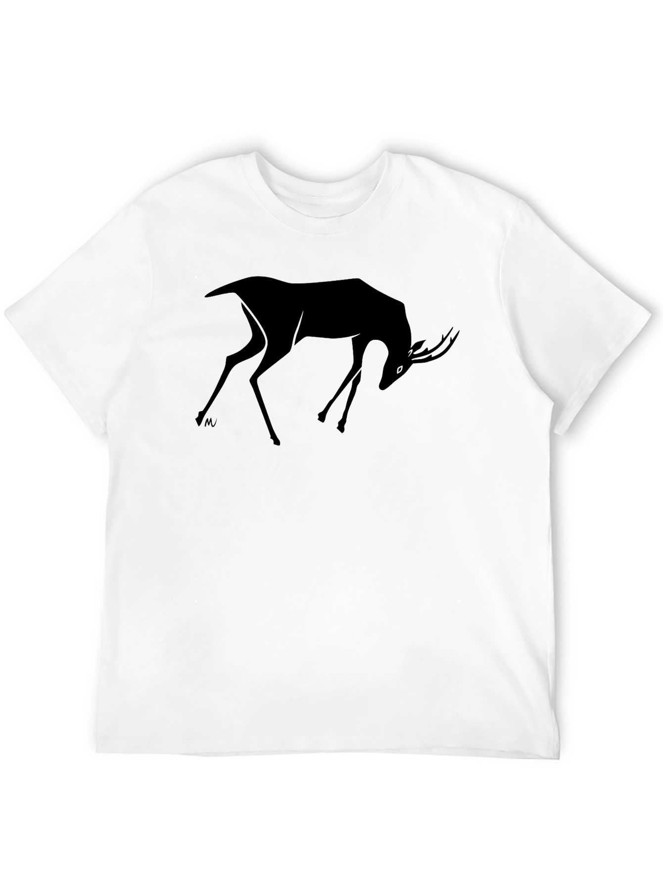 Stylized Deer Graphic Black T-Shirt