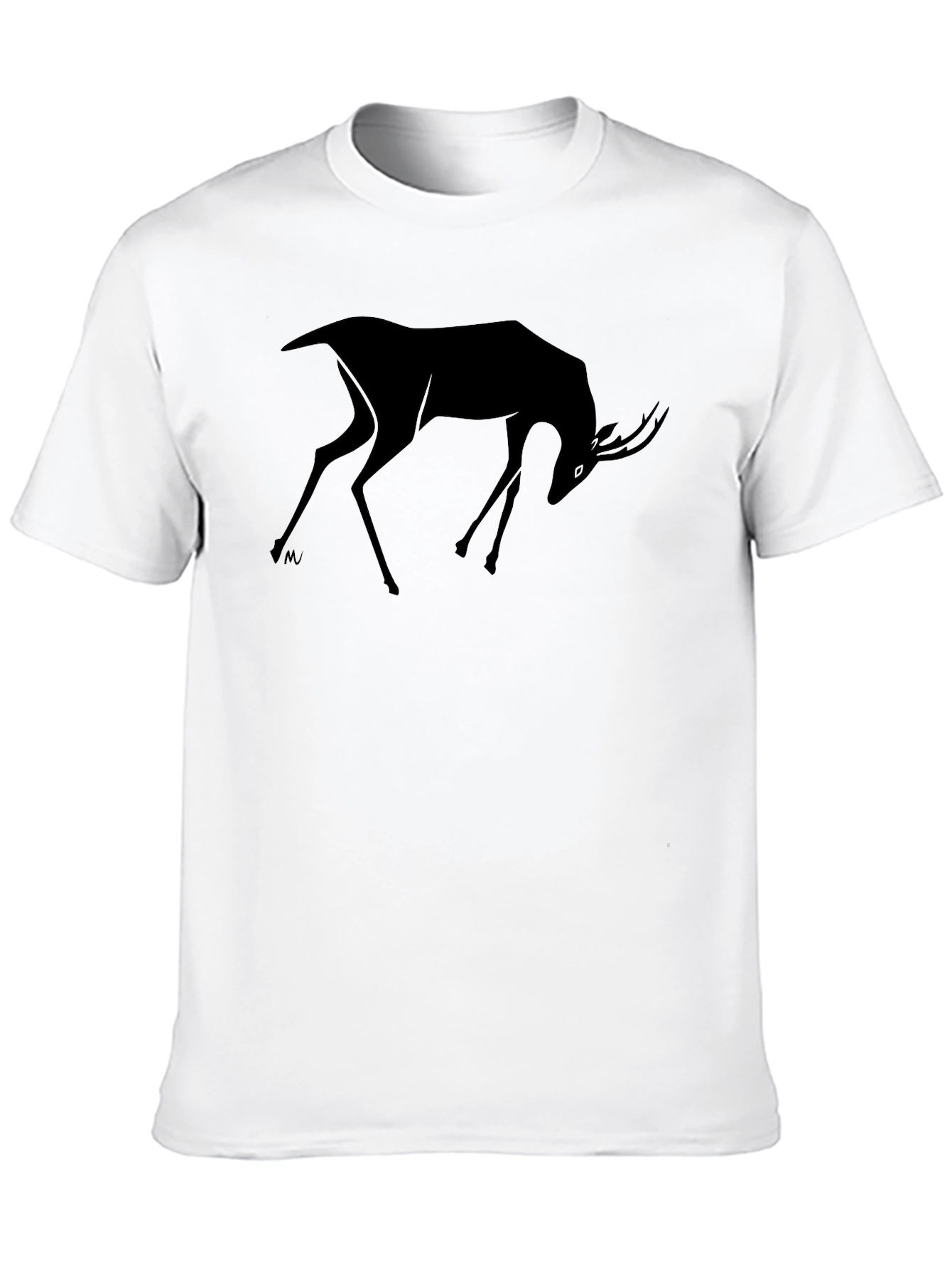 Stylized Deer Graphic Black T-Shirt