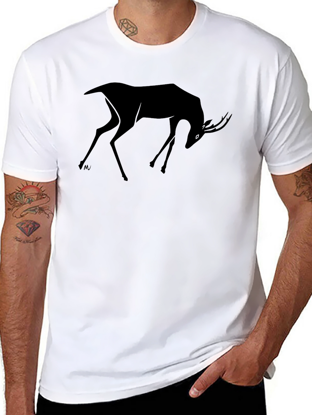 Stylized Deer Graphic Black T-Shirt