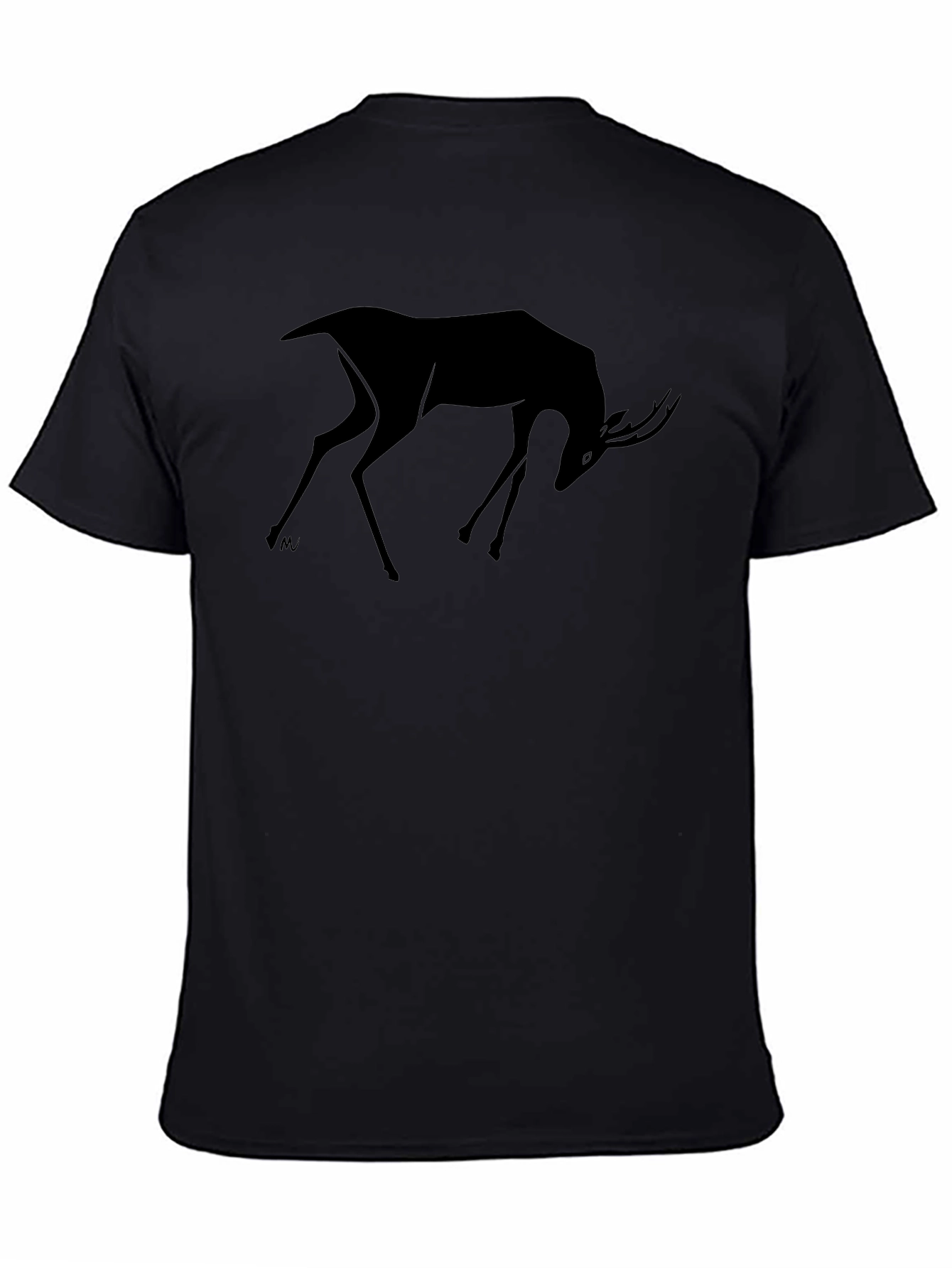 Stylized Deer Graphic Black T-Shirt