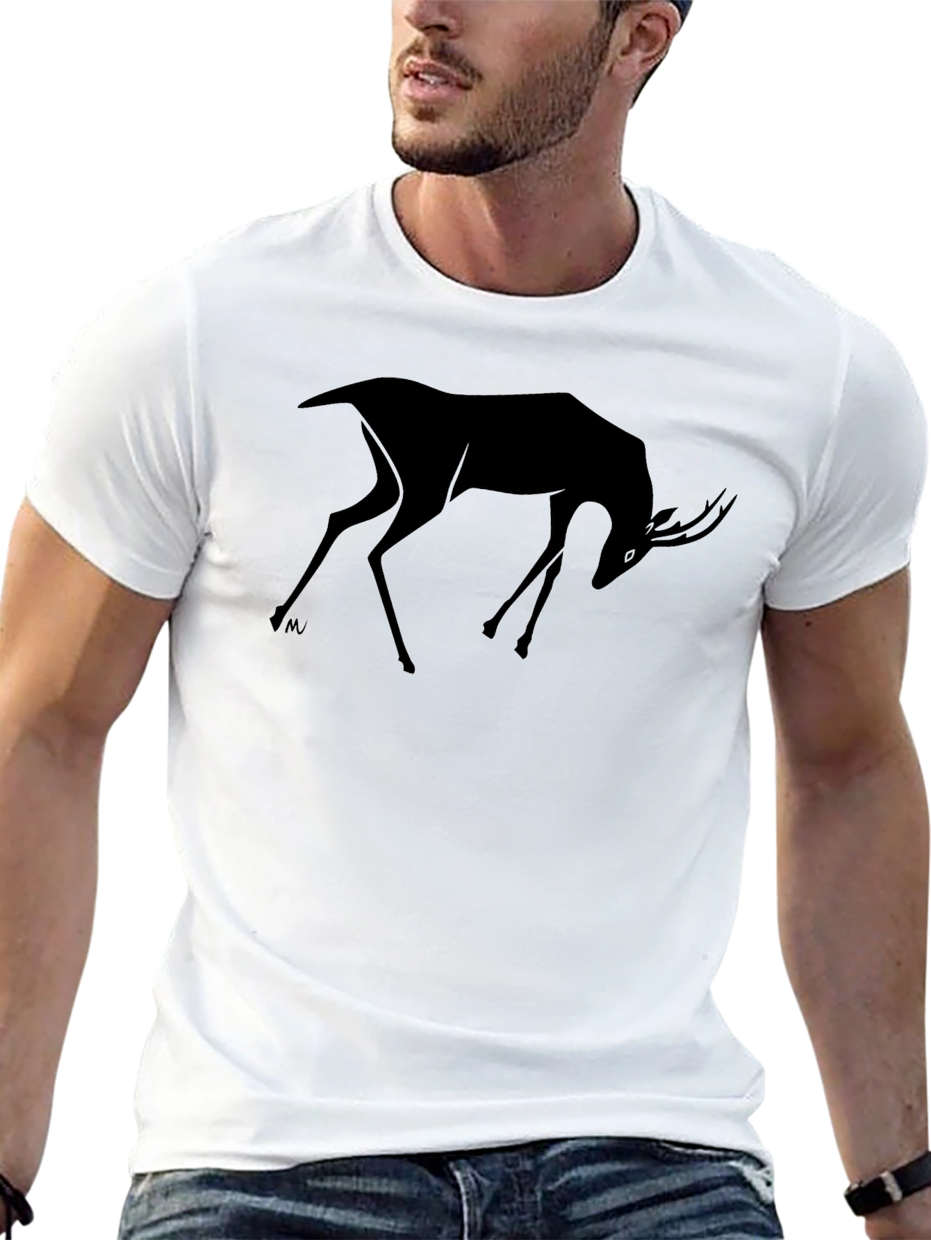 Stylized Deer Graphic Black T-Shirt