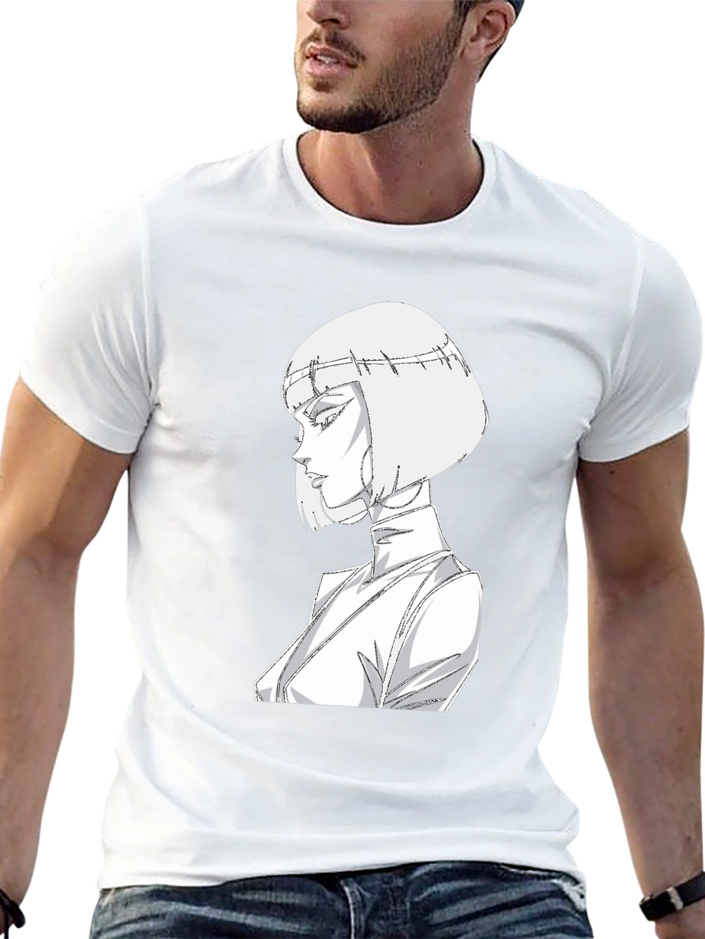 Abstract Anime Girl Graphic Tee - Black