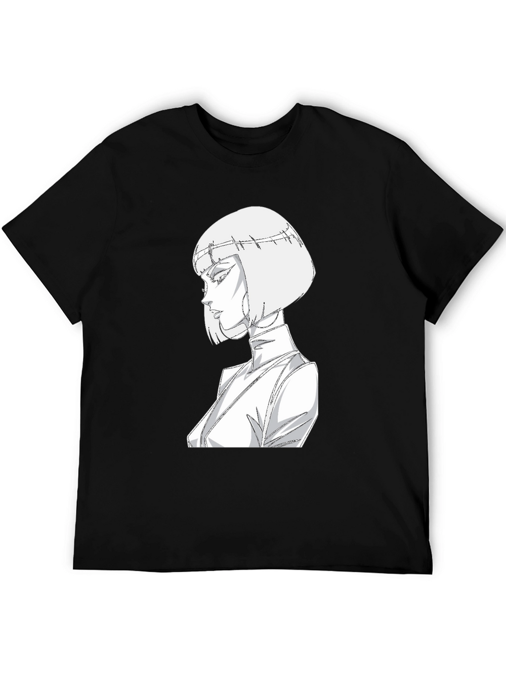 Abstract Anime Girl Graphic Tee - Black