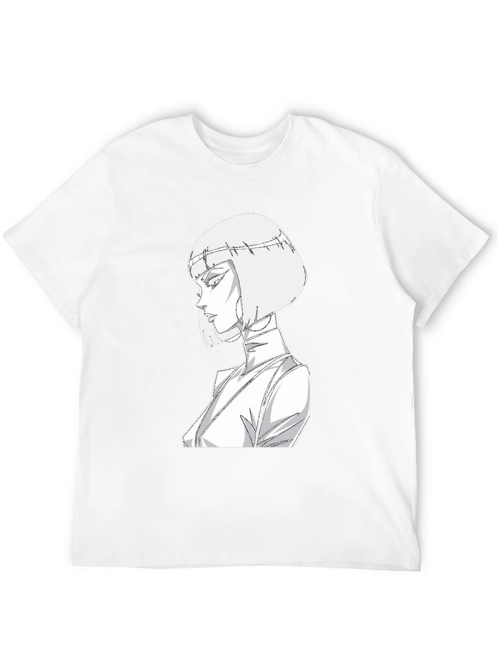 Abstract Anime Girl Graphic Tee - Black