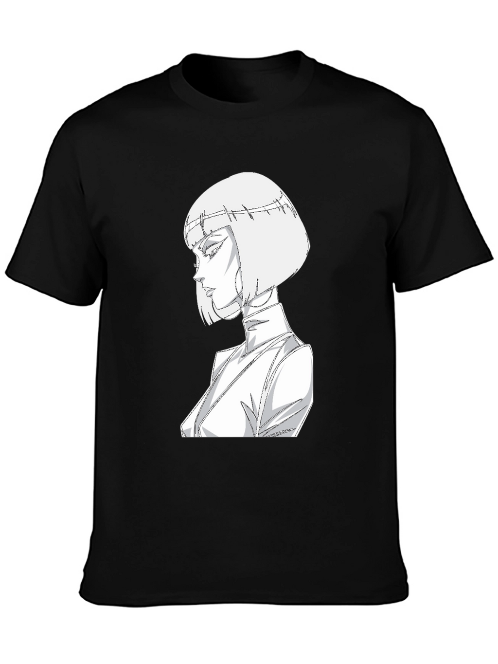 Abstract Anime Girl Graphic Tee - Black