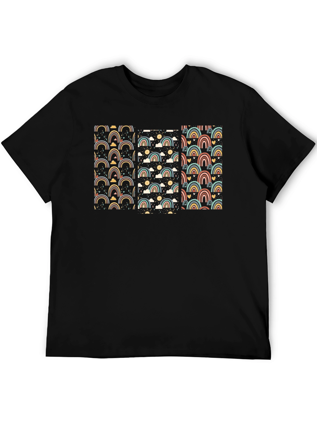 Retro Rainbow Pattern Black T-Shirt