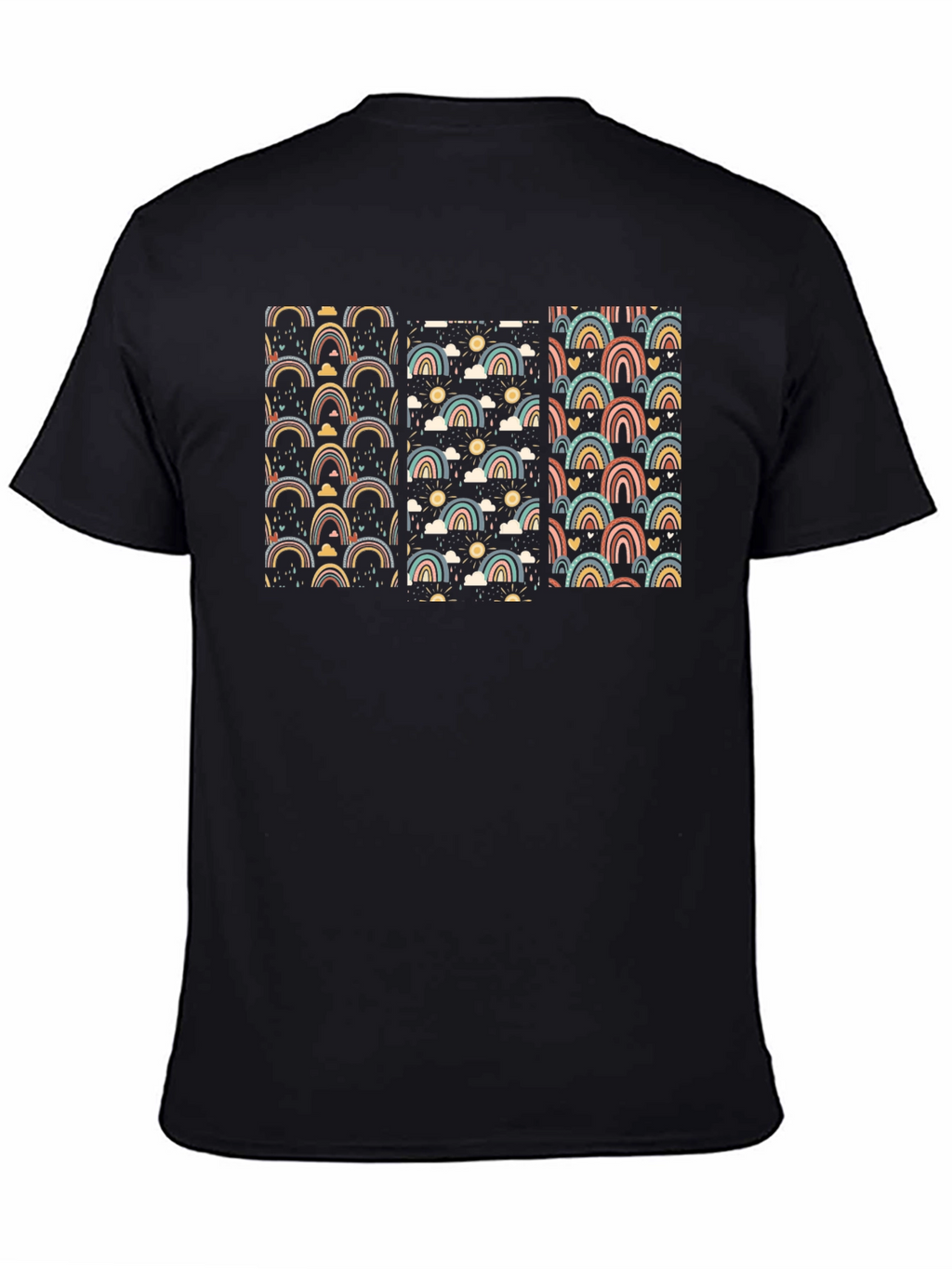 Retro Rainbow Pattern Black T-Shirt