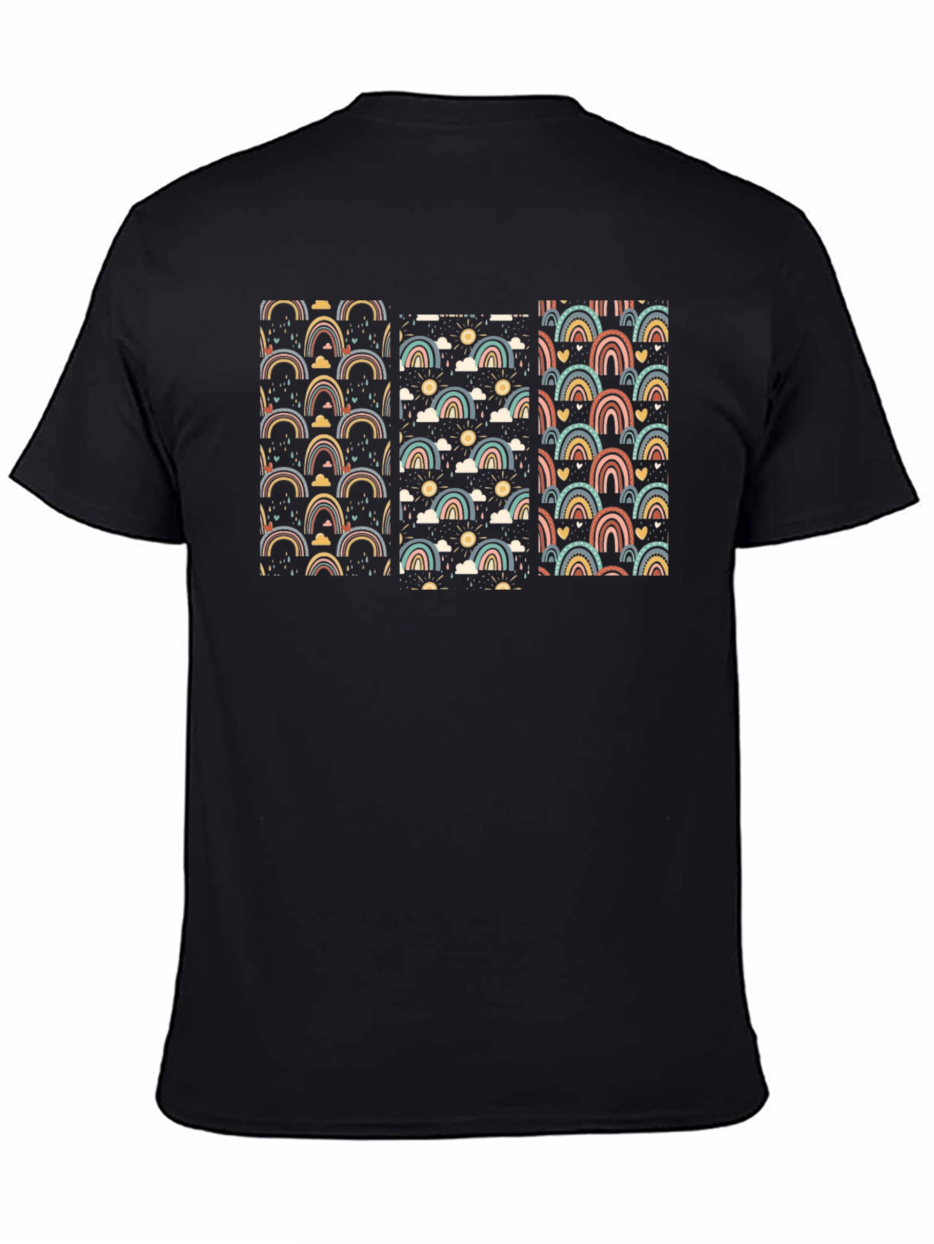 Retro Rainbow Pattern Black T-Shirt