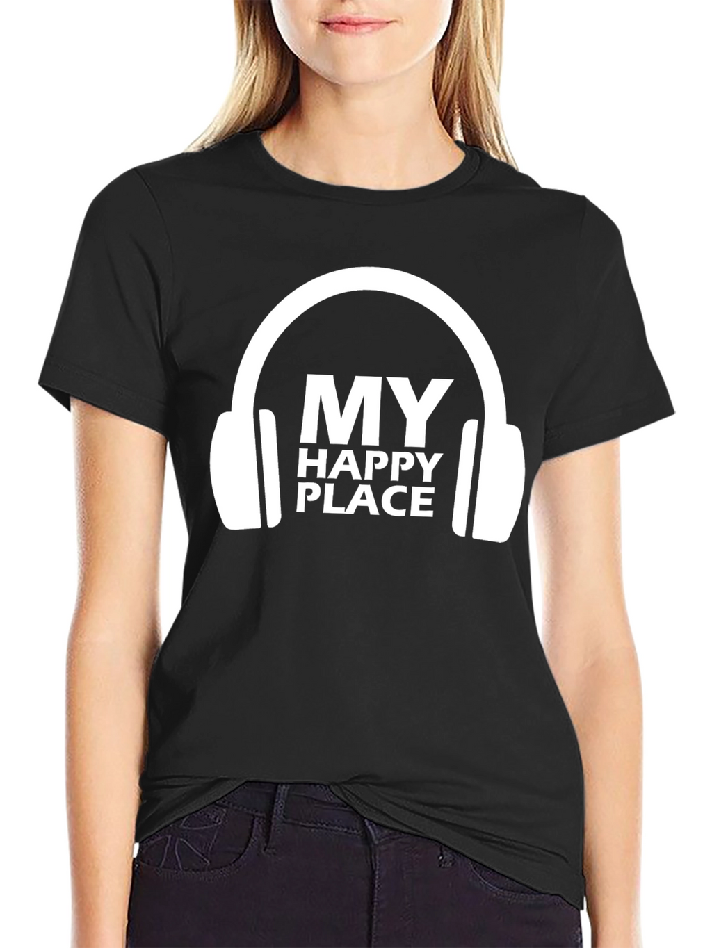 My Happy Place Headphones Graphic Tee - Black