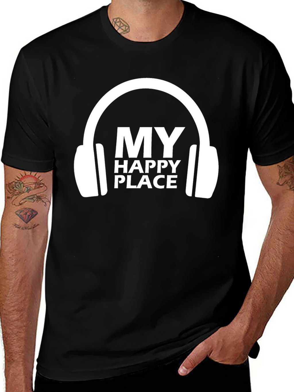 My Happy Place Headphones Graphic Tee - Black