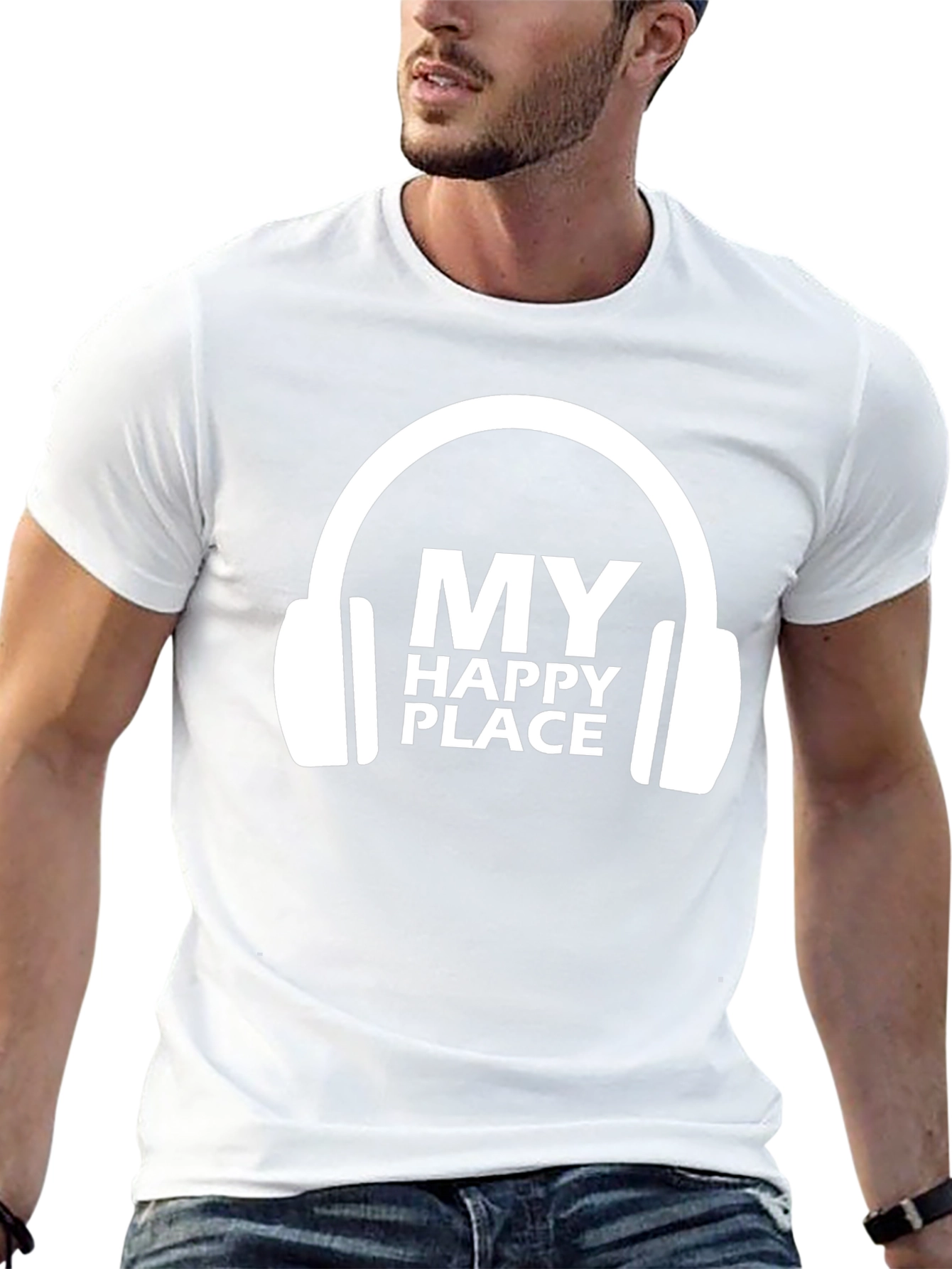My Happy Place Headphones Graphic Tee - Black