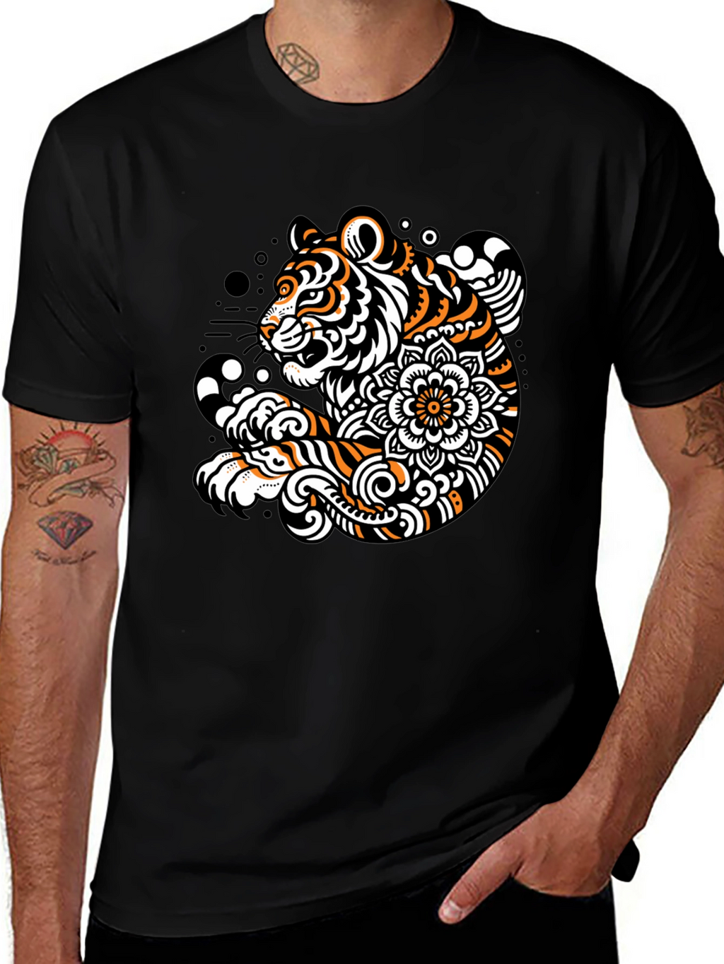 Tiger Graphic Print Black Tee