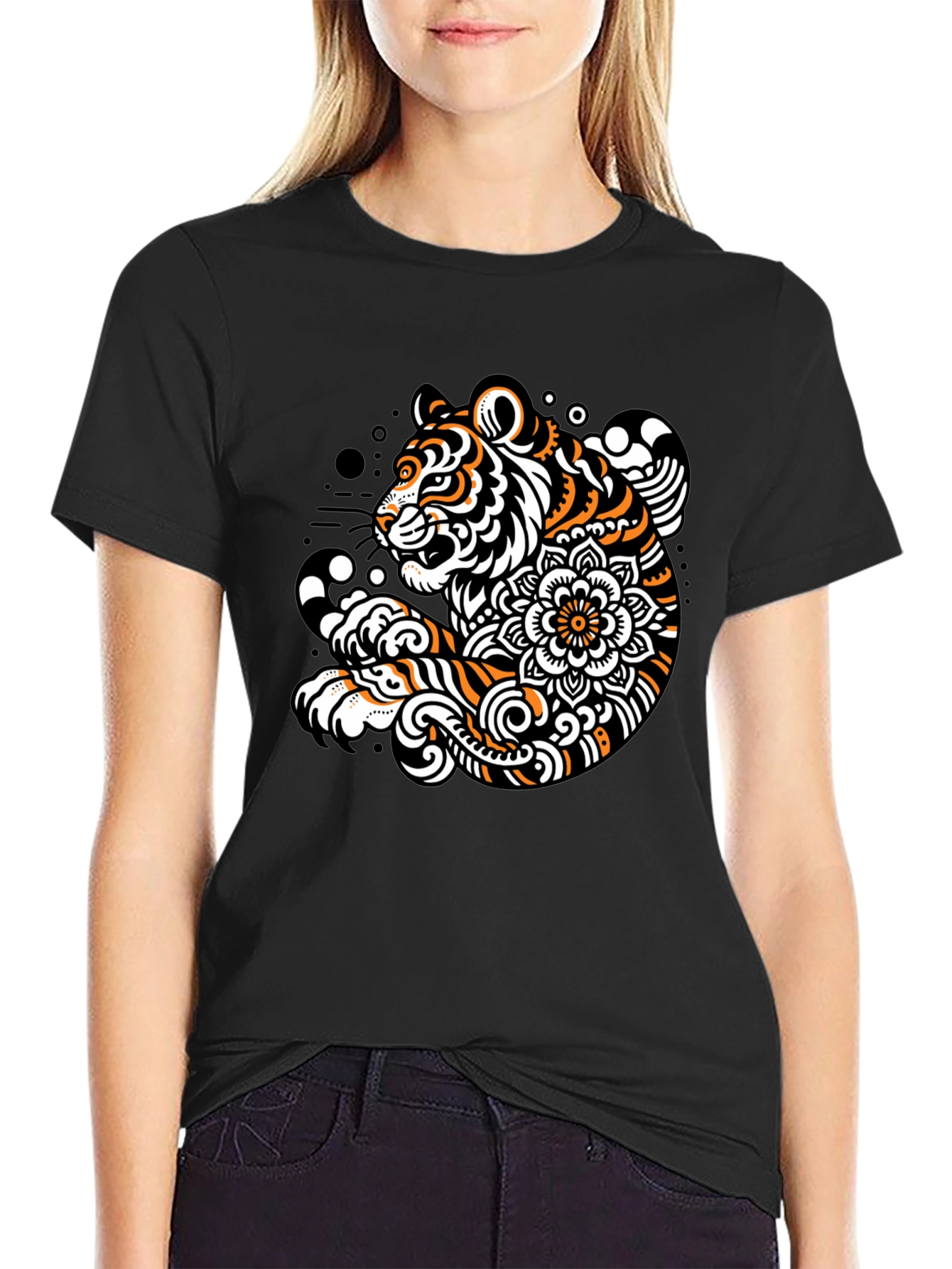 Tiger Graphic Print Black Tee