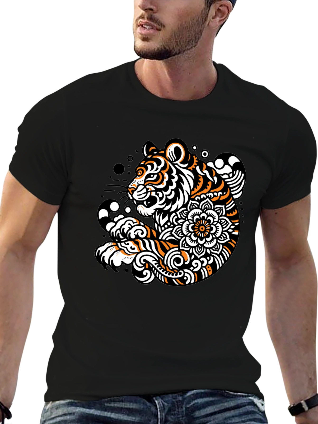 Tiger Graphic Print Black Tee