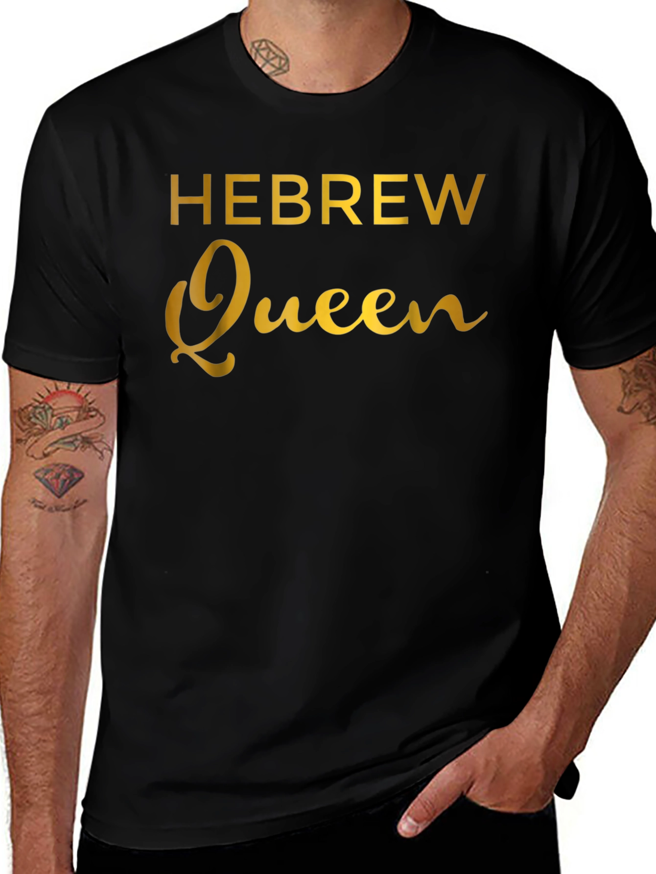 Hebrew Queen Graphic Print Black T-Shirt