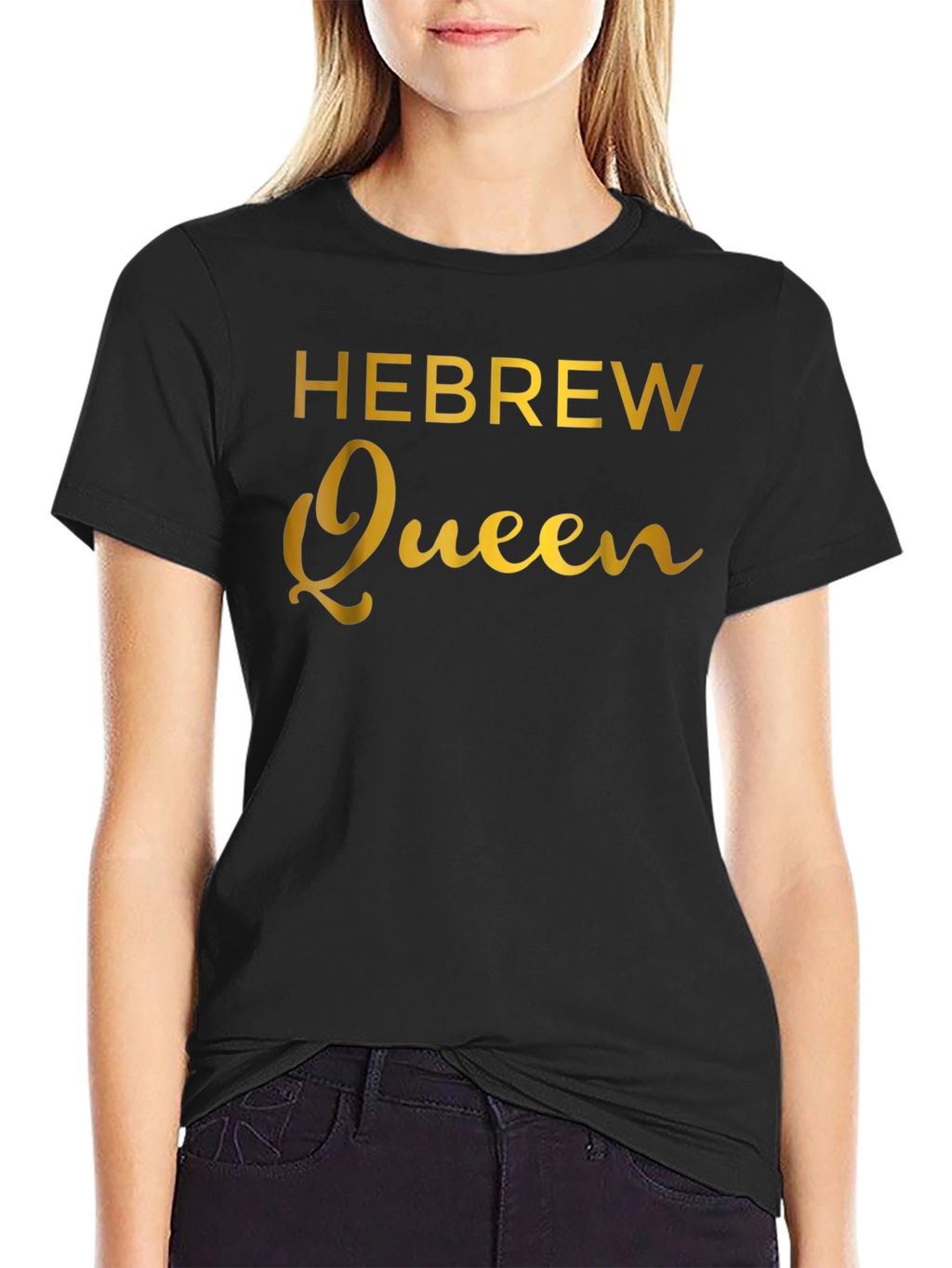Hebrew Queen Graphic Print Black T-Shirt