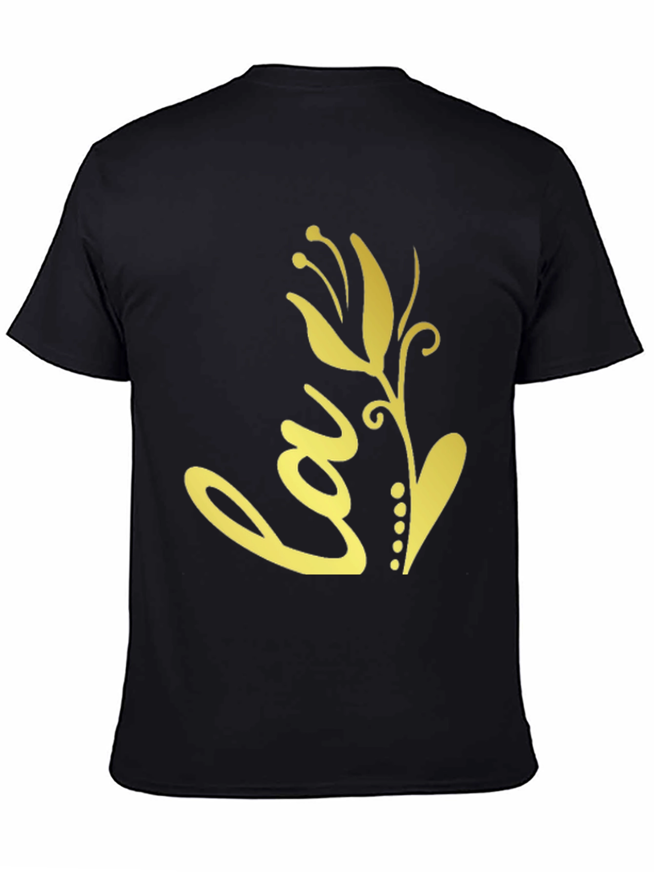 Black T-Shirt with Gold Floral Love Design
