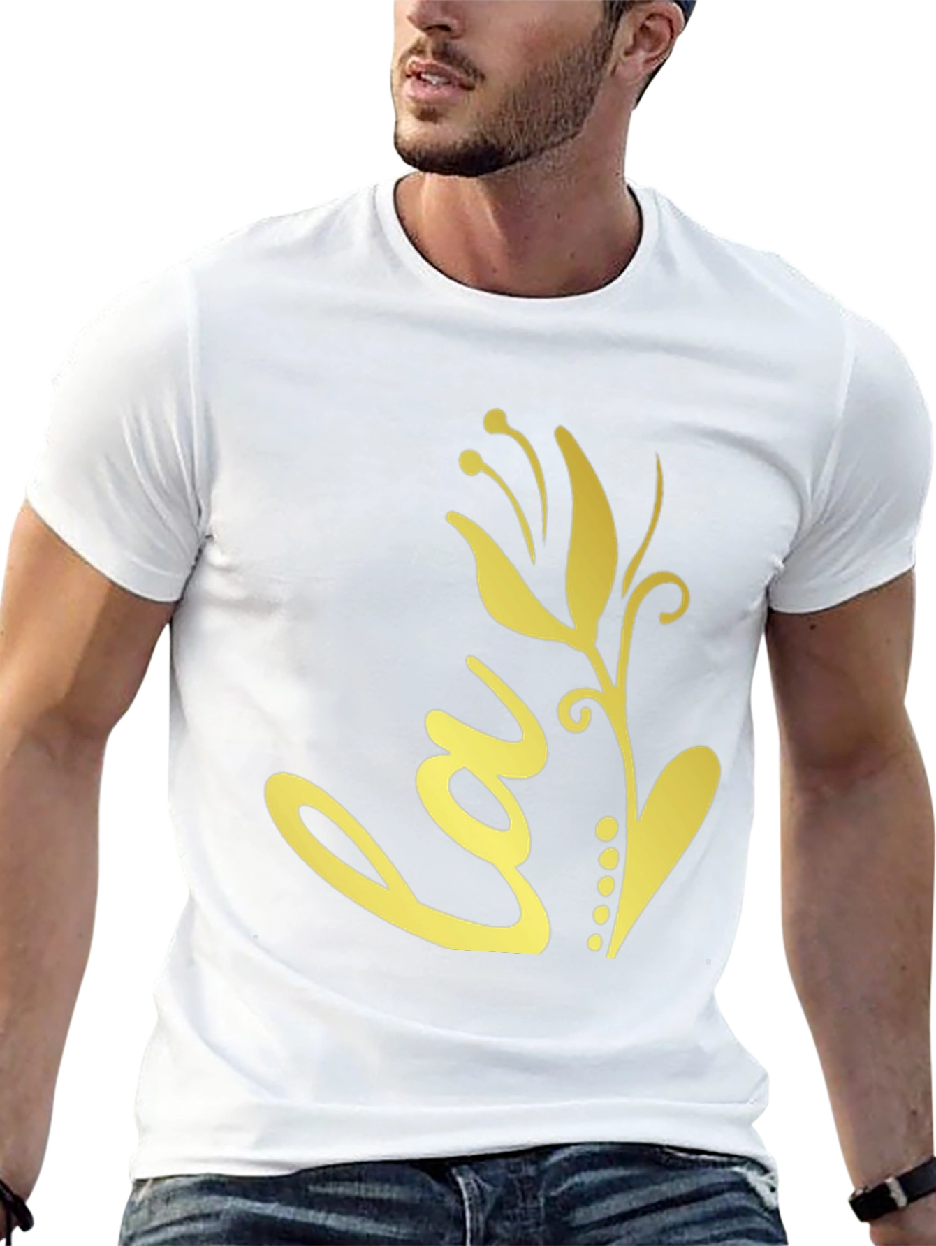 Black T-Shirt with Gold Floral Love Design