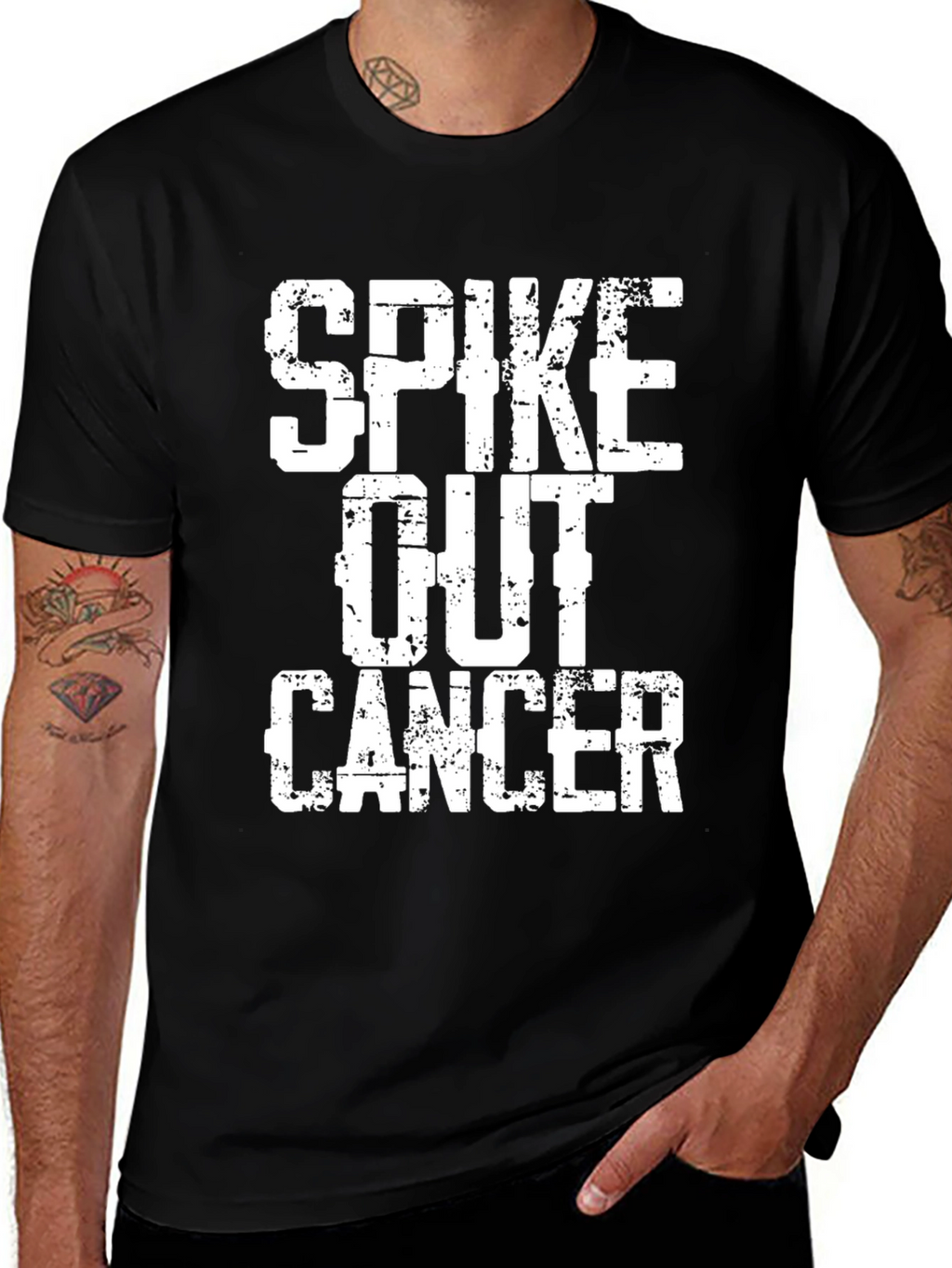 Spike Out Cancer Graphic T-Shirt - Black