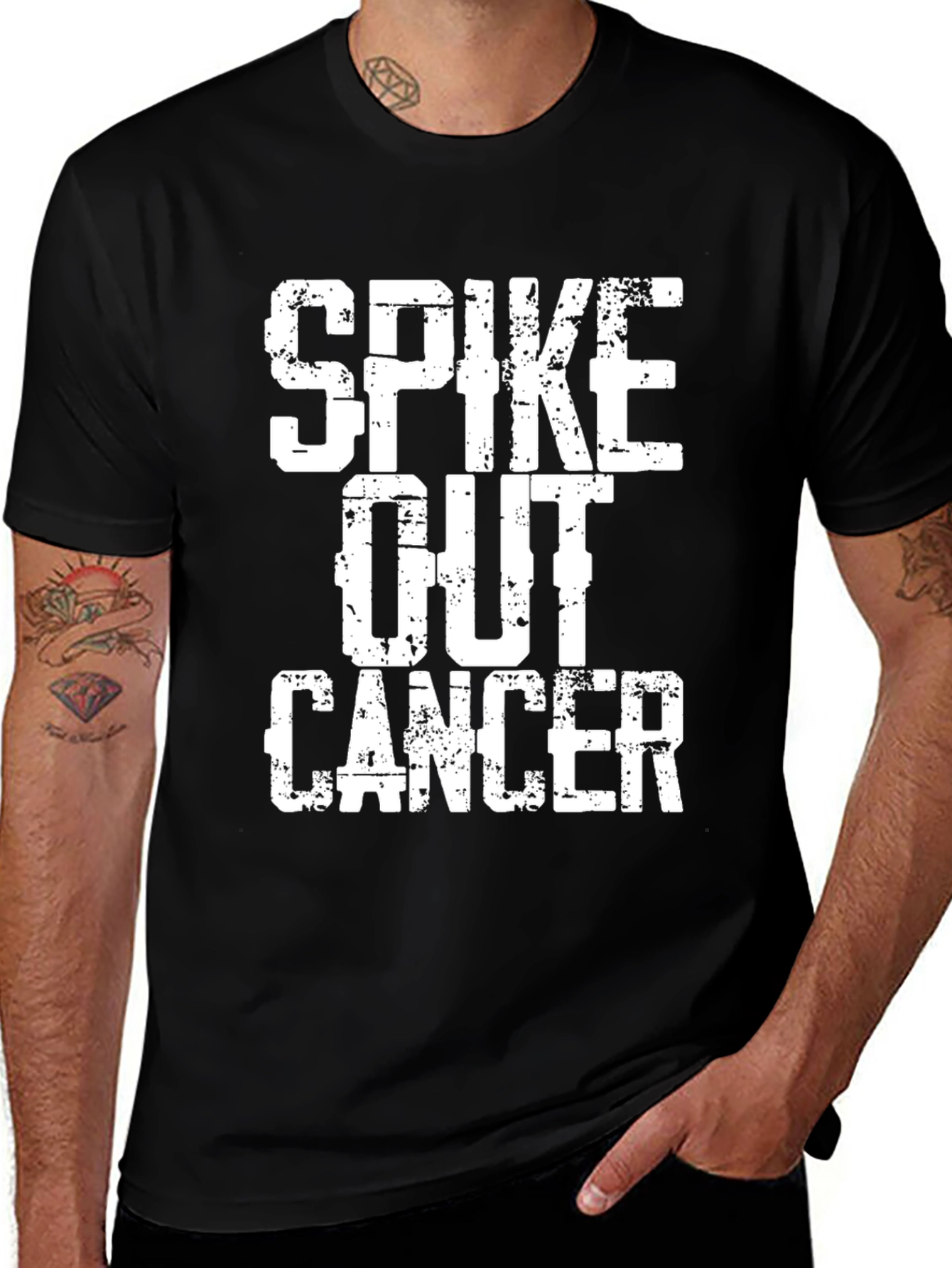Spike Out Cancer Graphic T-Shirt - Black
